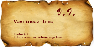 Vavrinecz Irma névjegykártya